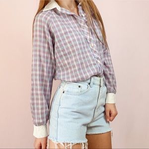 ⭐️ VINTAGE ⭐️ Cotton Plaid Button Top
